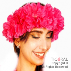 VINCHA TIARA HAWAIANA GRANDE FLUO FUCSIA x 1